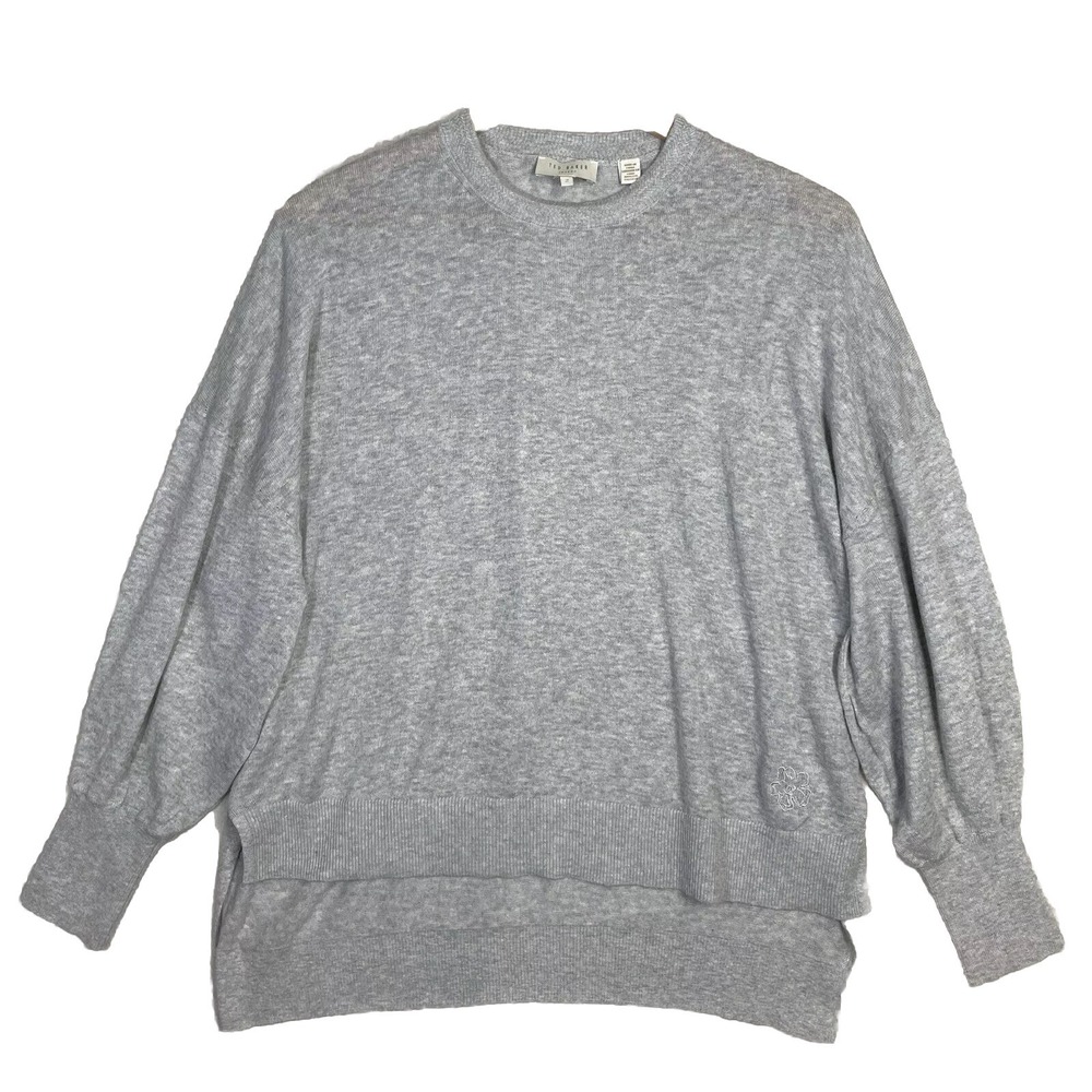Ted Baker Nicci Linen Blend Sleeve Detailed Sweater Slit Sides Women's US Size 4